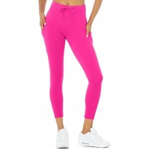 Alo Yoga 7/8 High-Waist Checkpoint Legging Drawstring Cropped Hot Pink Medium